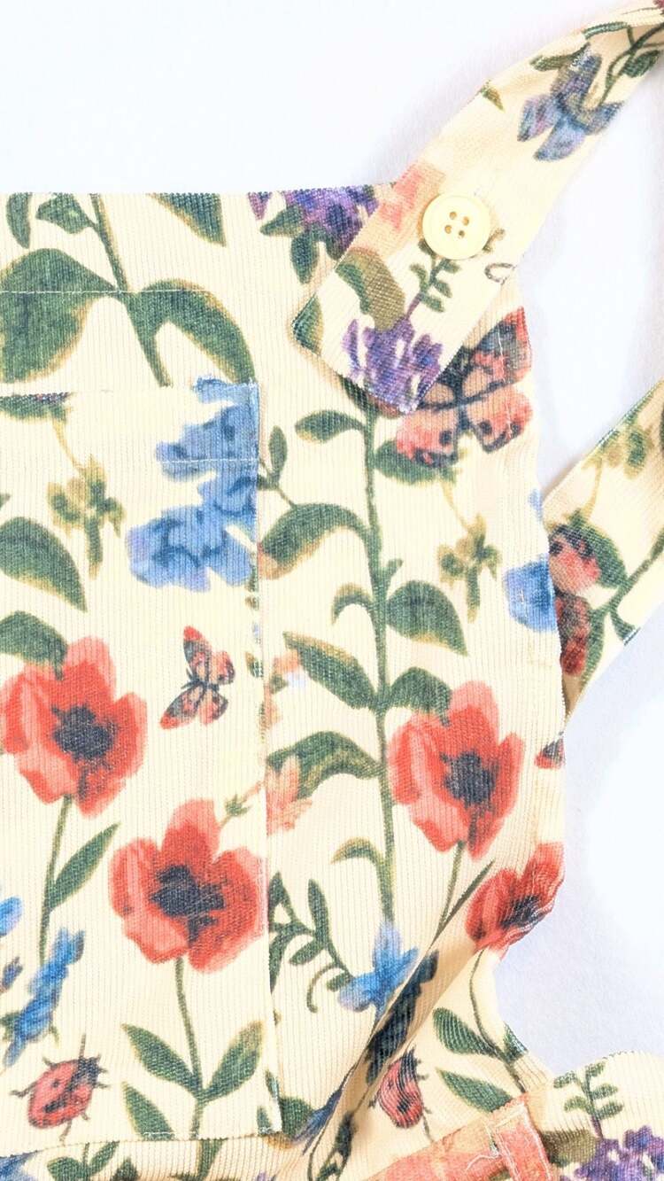 Vintage Floral Print Corduroy Overalls Jumpsuit - Picture 2 of 7